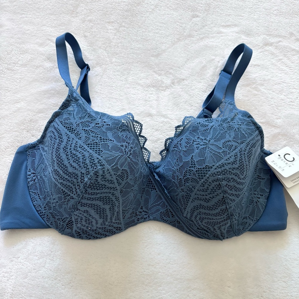 CHANTELLE EasyFeel Floral Touch Blue Lace Underwire Bra--40C